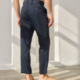 Pantaloni Everhold, Cropped cu Pense, Navy