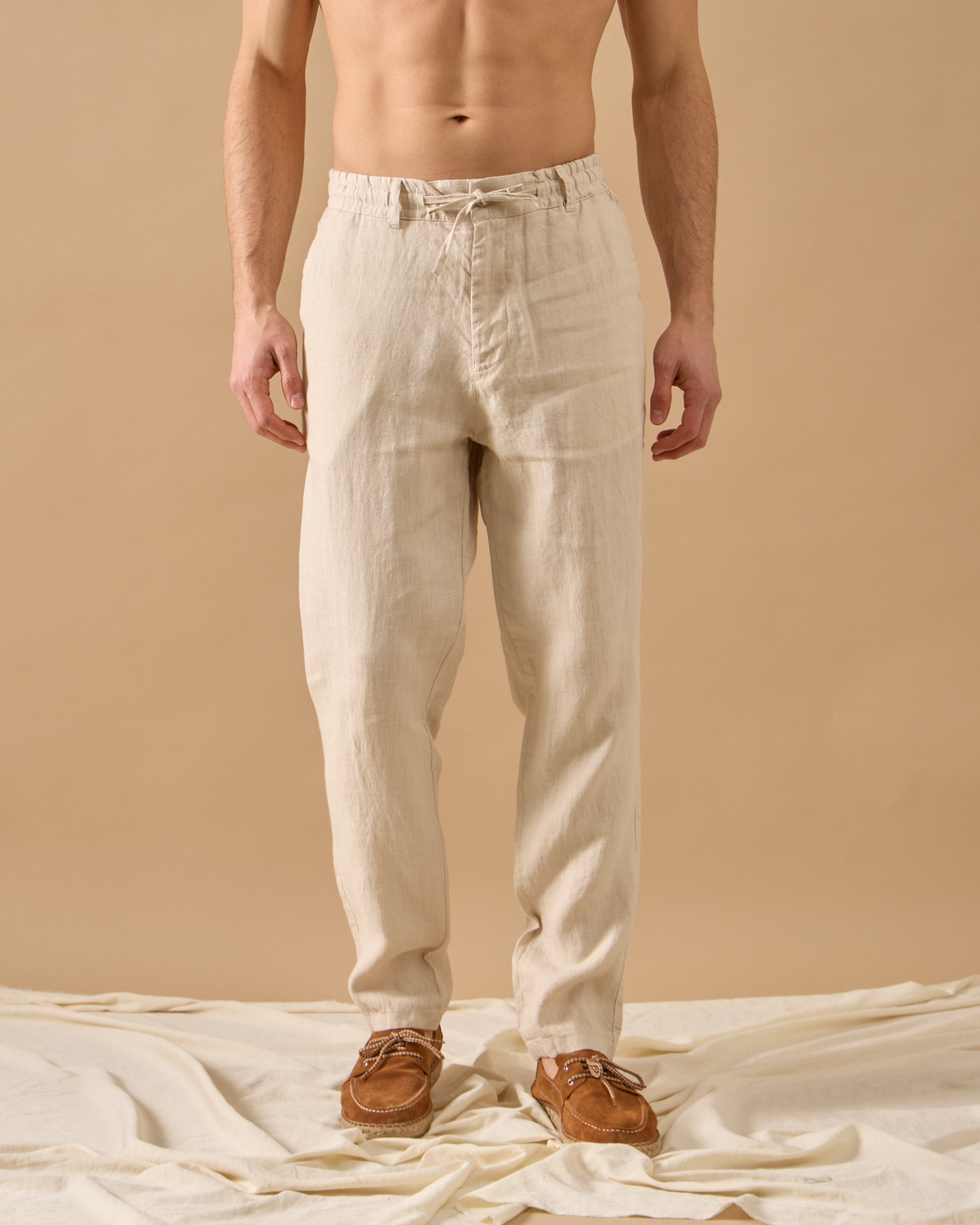 Pantaloni Everhold, Talie Elastică, Crem