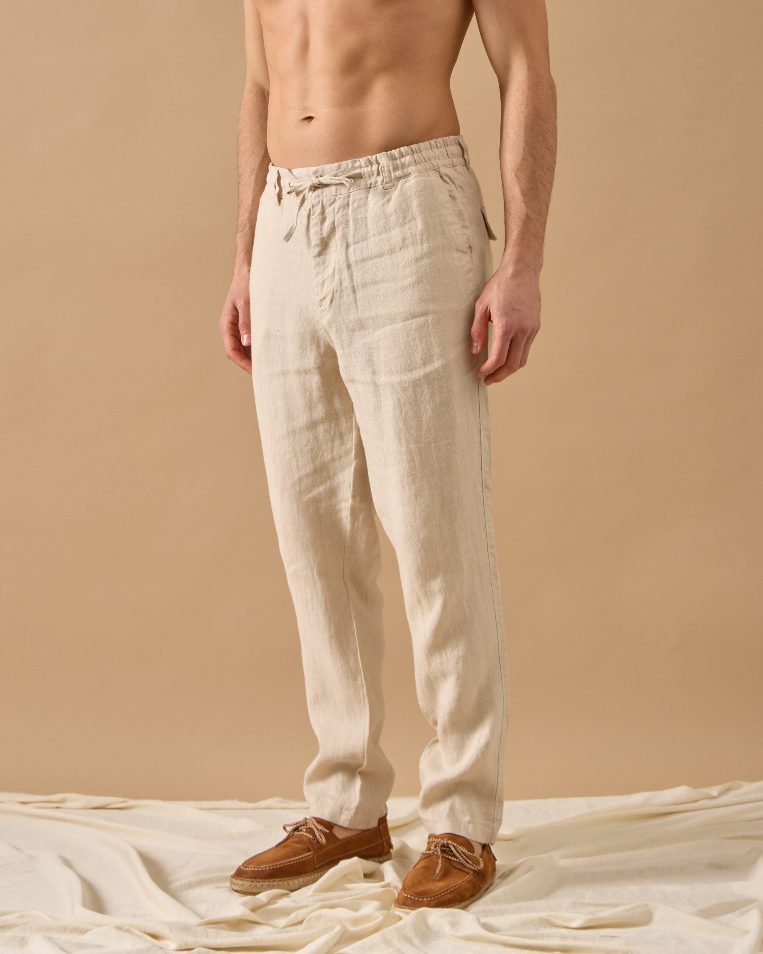 Pantaloni Everhold, Talie Elastică, Crem