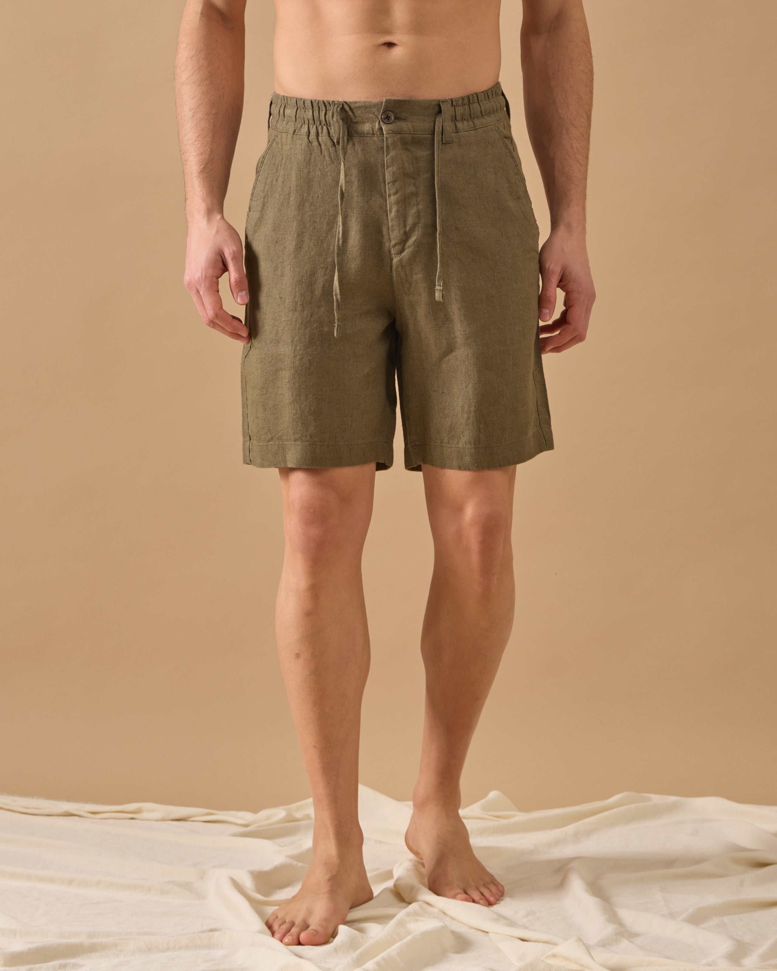 Pantaloni Scurți Everhold, Talie Elastică, Kaki