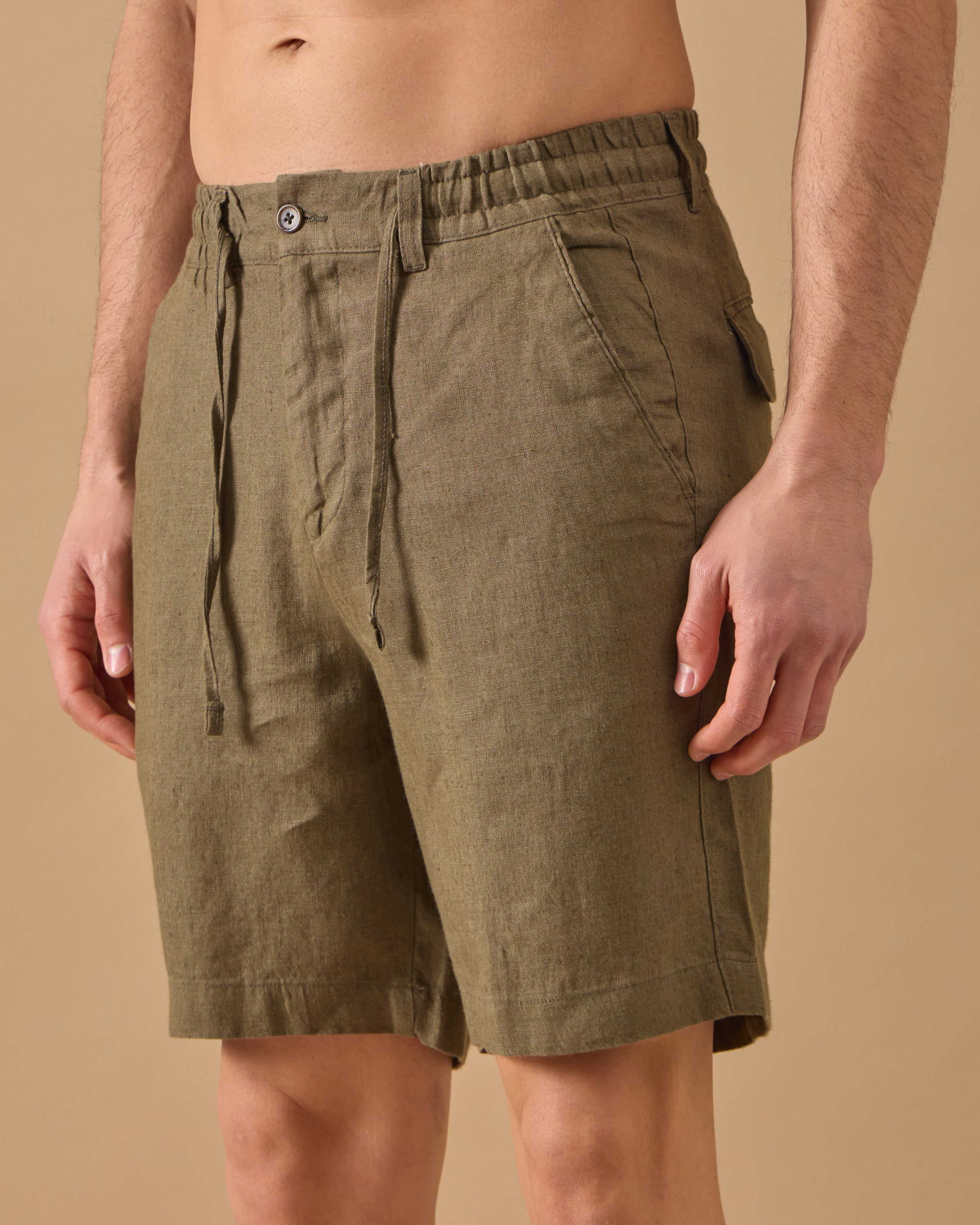 Pantaloni Scurți Everhold, Talie Elastică, Kaki