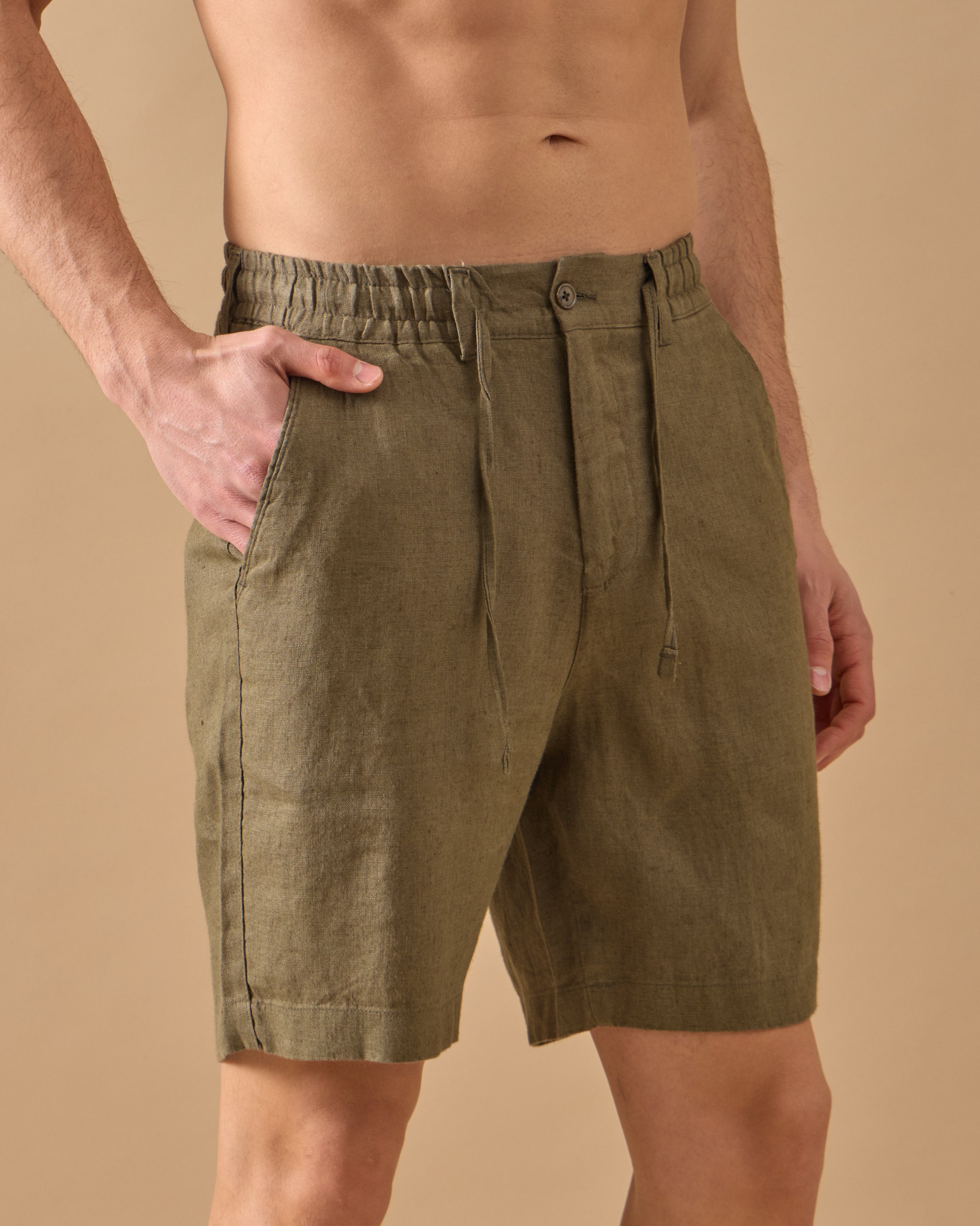 Pantaloni Scurți Everhold, Talie Elastică, Kaki