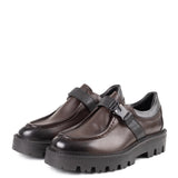 Pantofi Over Size Dark Brown cu cusatură decorativă și cataramă