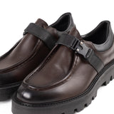 Pantofi Over Size Dark Brown cu cusatură decorativă și cataramă