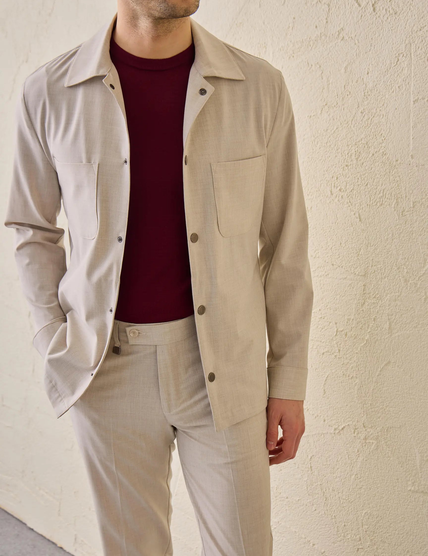 Set Jachetă cu două buzunare și pantaloni - Beige