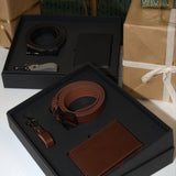 Set Cadou Classic Leather Brown - curea, portofel și breloc