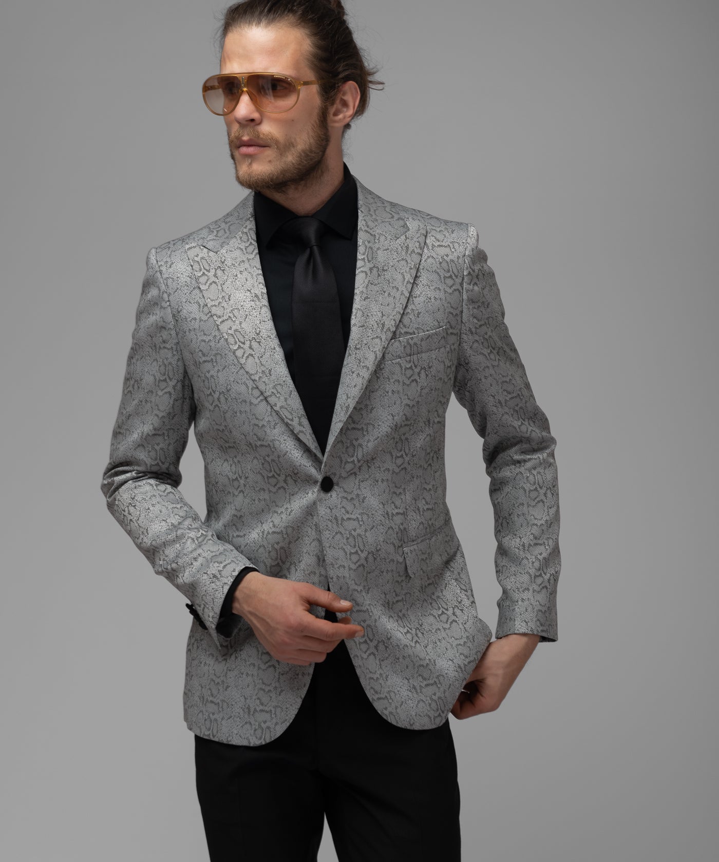 Sacou Barbati, Sacou cu Imprimeu, Sacou cu Imprimeu Argintiu, Sacou Elegant Barbati