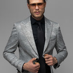 Sacou Barbati, Sacou cu Imprimeu, Sacou cu Imprimeu Argintiu, Sacou Elegant Barbati