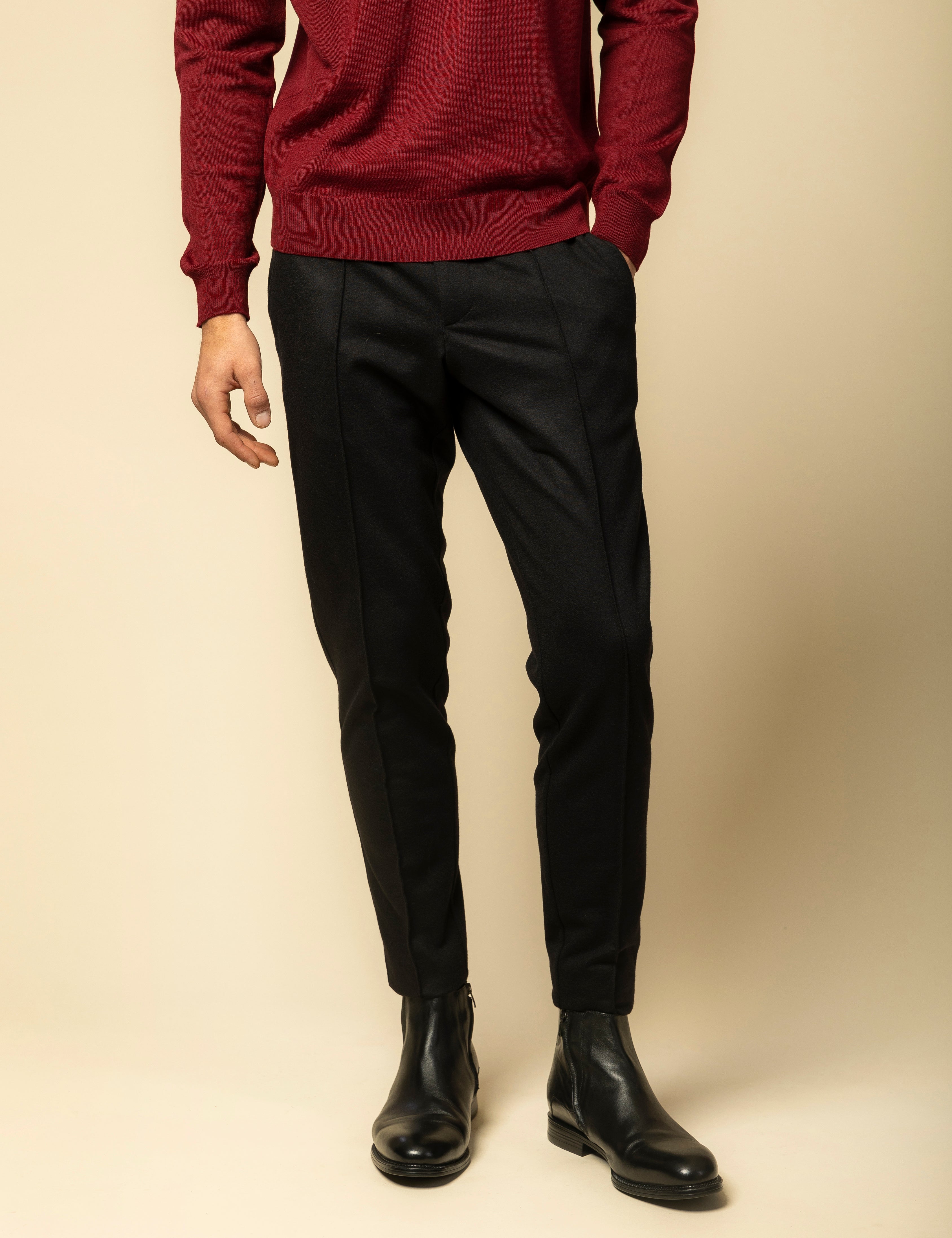 Pantaloni Confort Line negru 100% lana flannel