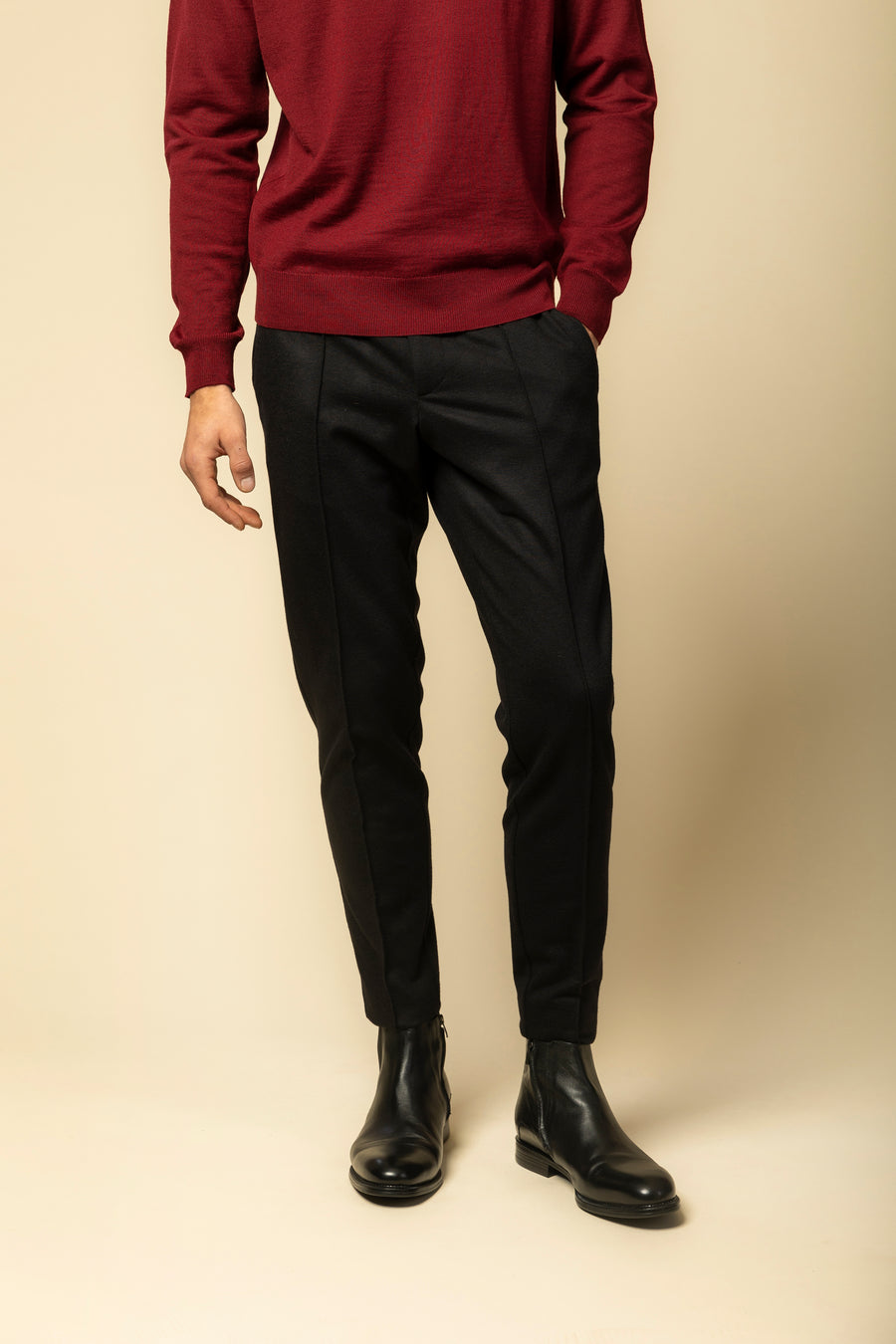 Pantaloni Confort Line negru 100% lana flannel