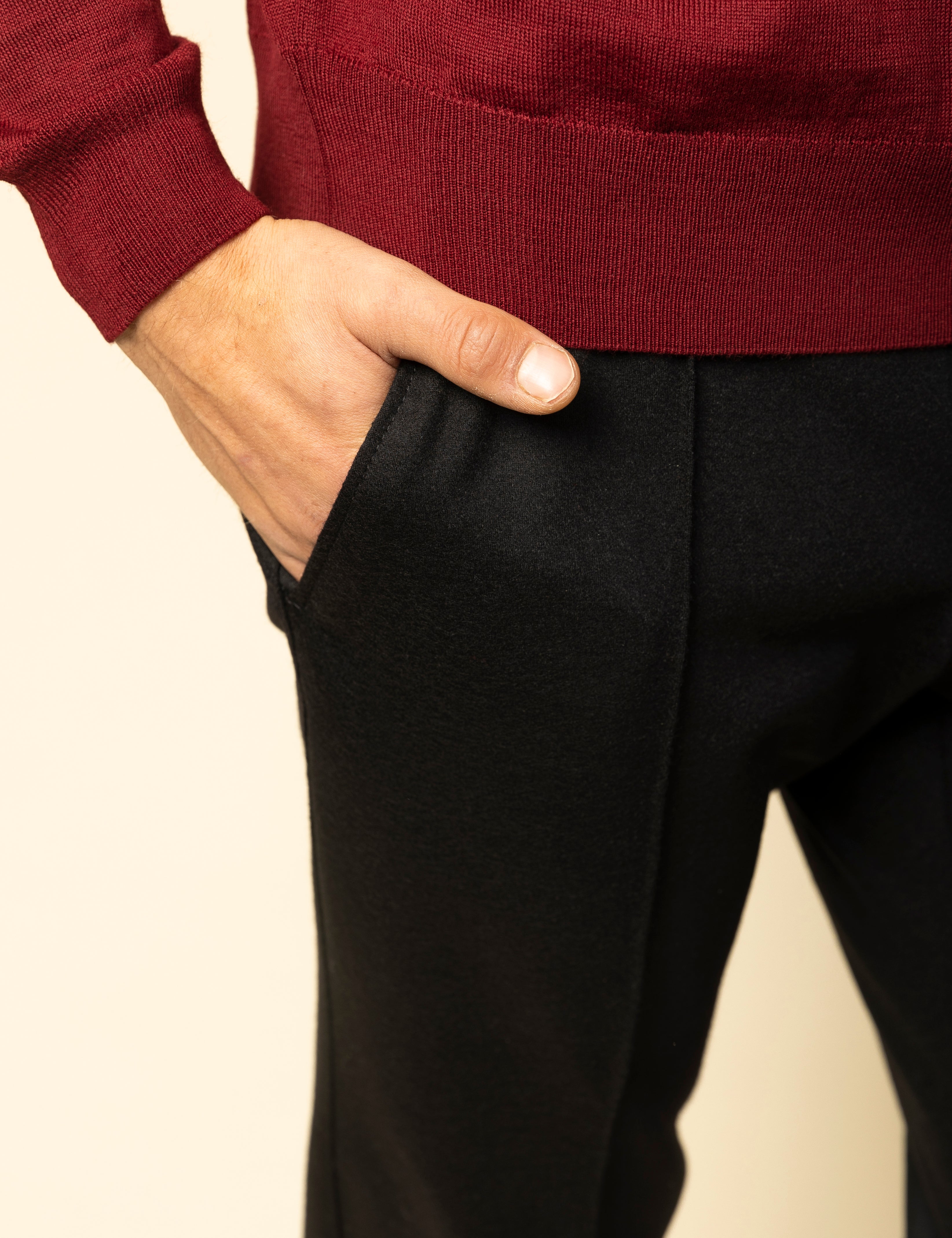 Pantaloni Confort Line negru 100% lana flannel