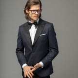 Costum de ceremonie bleumarin cu guler negru