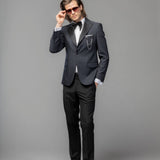 Costum ceremonie bleumarin cu pattern clasic
