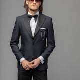 Costum ceremonie bleumarin cu pattern clasic