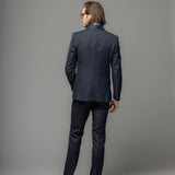 Costum bleumarin cu rever sal albastru